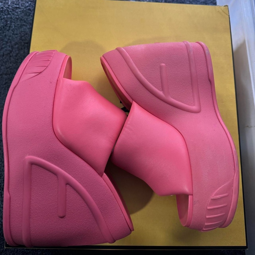 pink fendi leather wedge heel mules